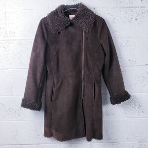 Y2K 90s Candies Womens Size Large Brown Faux Suede Coat Faux Fur Lining